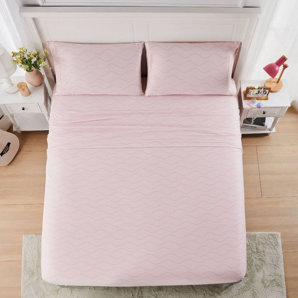 Prism Full Pink/Blue Wave Grid Jersey Sheet Set